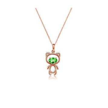 Enesstore Ayıcık Gümüş Minik Rose Renk Yeşil Taşlı Kadın Kolye