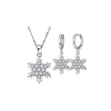 Enesstore Q143 Kar Tanesi Gümüş Kolye Küpe Set