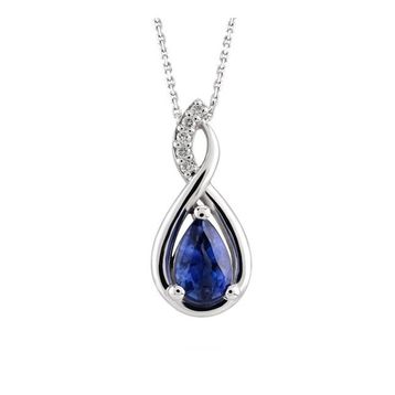 Enesstore REWQ507 Su Damlası Pırlanta Model Safir Zirkon Taşlı Gümüş Kolye