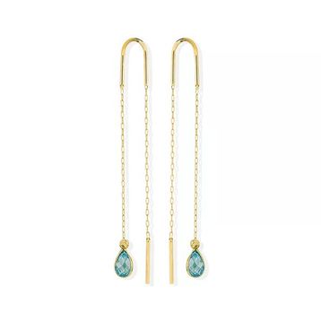 Engin Gold 14 Ayar Altın Mavi Taşlı Sallantılı Küpe