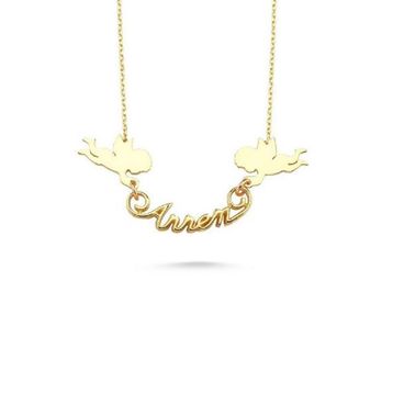 Engin Gold 14 Ayar Altın Melekli Annem Yazılı Kolye