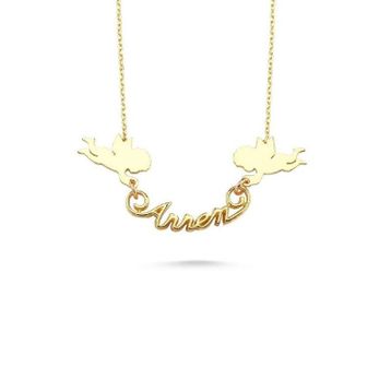 Engin Gold 14 Ayar Altın Melekli Annem Yazılı Kolye