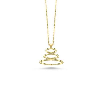 Engin Gold 14 Ayar Altın Taşlı Elips Model Kolye