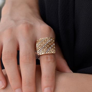 Engin Gold 14 Ayar Altın Taşlı Geometrik Yüzük