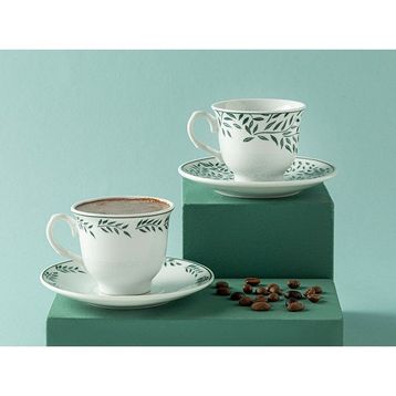 English Home Blatt Porselen 2'li 80 ml Yeşil Kahve Fincan Takımı