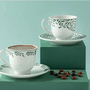 English Home Blatt Porselen 2'li 80 ml Yeşil Kahve Fincan Takımı