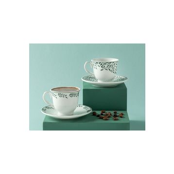 English Home Blatt Porselen 2'li 80 ml Yeşil Kahve Fincan Takımı