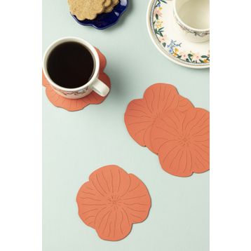 English Home Blossom Suni Deri 4'lü 10 cm Açık Pembe Bardak Altlığı