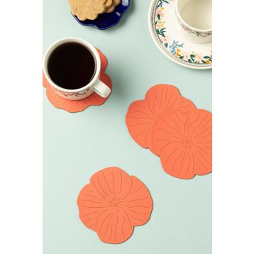 English Home Blossom Suni Deri 4'lü 10 cm Açık Pembe Bardak Altlığı