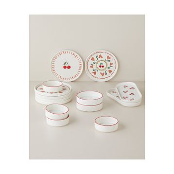 English Home Cherry 14 Parça 6 Kişilik Seramik Kahvaltı Takımı - Kırmızı