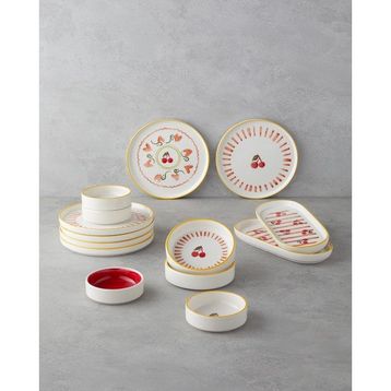 English Home Cherry 14 Parça 6 Kişilik Seramik Kahvaltı Takımı - Kırmızı