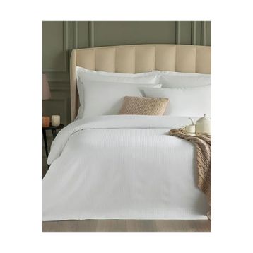 English Home Deluxe Beyaz Çizgili Pamuk Saten King Size Nevresim Takımı