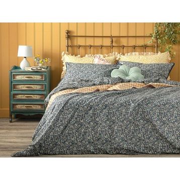 English Home Fleur De Nuit Pamuklu 200x220 cm Lacivert Çift Kişilik Nevresim Seti
