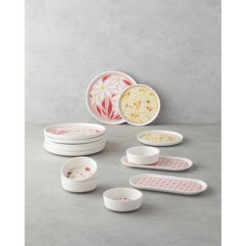 English Home Splash 10 Parça 4 Kişilik Seramik Kahvaltı Takımı - Kırmızı-Pembe
