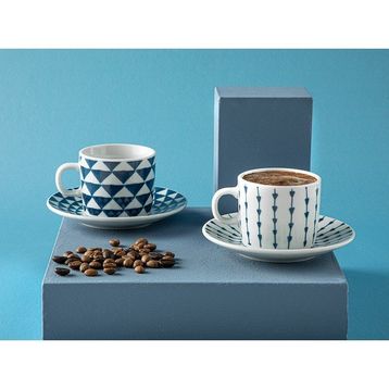 English Home Trin Porselen 2'li 80 ml Lacivert Kahve Fincan Takımı