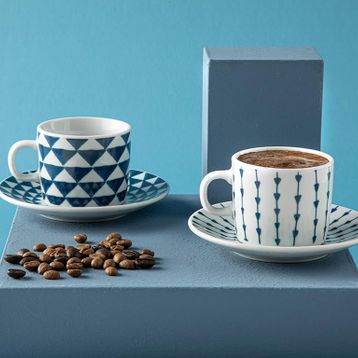 English Home Trin Porselen 2'li 80 ml Lacivert Kahve Fincan Takımı