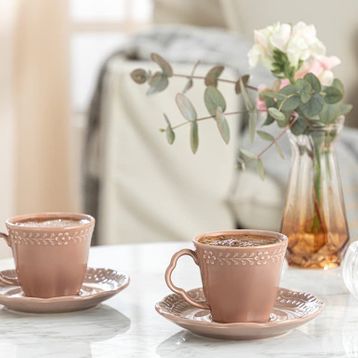 English Home Viyana Porselen 2'li 80 ml Gül Kurusu Kahve Fincan Takım