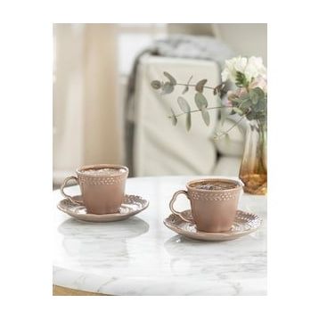 English Home Viyana Porselen 2'li 80 ml Gül Kurusu Kahve Fincan Takım