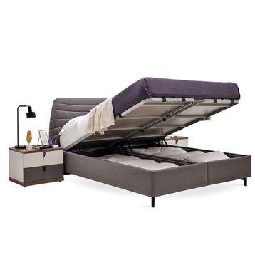 Enza Home 11804 Gri Keten Dokulu Kumaş 180x200 cm Cordell Başlıklı Baza