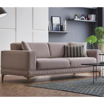 Enza Home 14001 Pavia Kadife Dokulu Kemik 3'lü Yataklı Koltuk