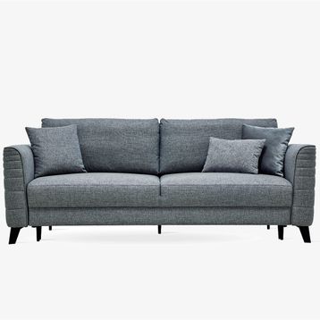 Enza Home 14212 Grace Keten Dokulu Mavi 3'lü Yataklı Koltuk