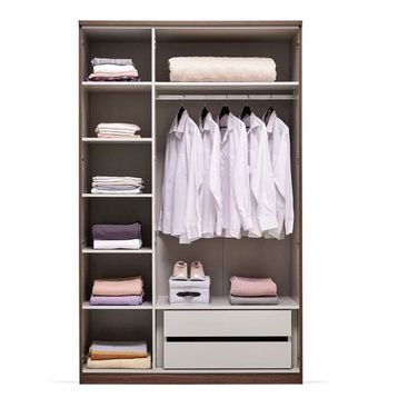 Enza Home Cordell 136x222 cm Gri Beyaz ve Ceviz 3 Kapaklı Dolap
