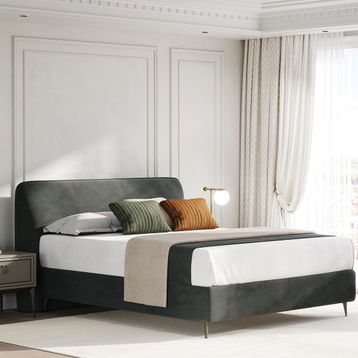 Enza Home Hera 15009 Yeşil 160x200 cm Kadife Dokulu Başlıklı Baza