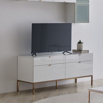 Enza Home Legato 4 Çekmeceli Ayaklı TV Ünitesi+Beyaz Kalkar Kapaklı Üst Modül