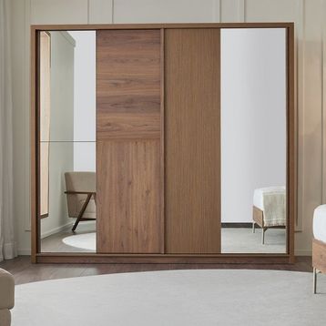 Enza Home Pavia Sürgü Kapaklı Aynalı Ceviz Kahverengi Gardrop