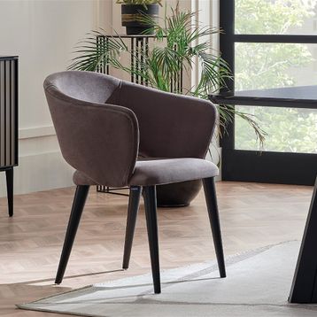 Enza Home Riga 16403 Gri Süet Dokulu Kumaş Kolçaklı Sandalye
