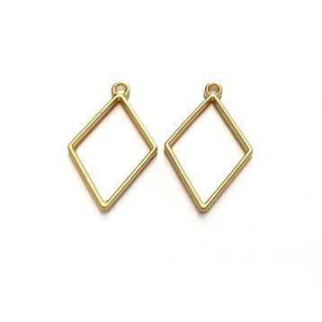 Epoksi Basık Kare Model 5 Adet Gold Metal Kolye Ucu