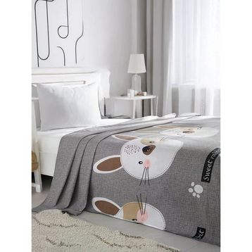 Eponj Home Baskılı Kids 140X230 cm Tavşancık Açık Kahve Gri Pembe Doğal Pike