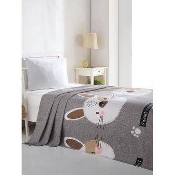 Eponj Home Baskılı Tavşancık Açık Kahve Gri Pembe Doğal Tek Kişilik Pike