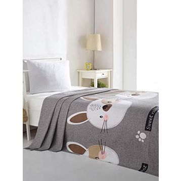 Eponj Home Baskılı Tavşancık Açık Kahve Gri Pembe Doğal Tek Kişilik Pike