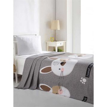 Eponj Home Baskılı Tavşancık Açık Kahve Gri Pembe Doğal Tek Kişilik Pike