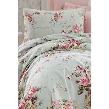 Eponj Home Baskılı Tek Kişilik Alanur Mint Pike Seti