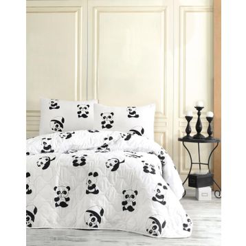 Eponj Home B&W Kapitone Panda Çift Kişilik Yatak Örtüsü