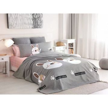 Eponj Home EP-024767 Baskılı Tavşancık Açık Kahve Gri Pembe Tek Kişilik Pike Seti