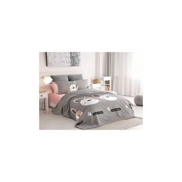 Eponj Home EP-024767 Baskılı Tavşancık Açık Kahve Gri Pembe Tek Kişilik Pike Seti