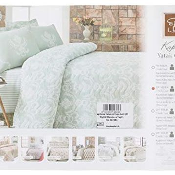 Eponj Home Kapitone Çift Kişilik Monstera Yeşil Yatak Örtüsü Seti