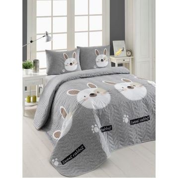 Eponj Home Kapitone Tavşancık Açık Kahve Gri Pembe Çift Kişilik Yatak Örtüsü Seti