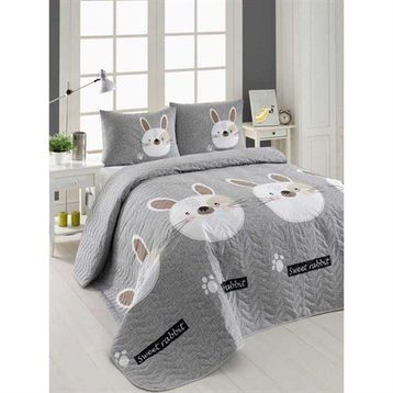 Eponj Home Kapitone Tavşancık Açık Kahve Gri Pembe Çift Kişilik Yatak Örtüsü Seti