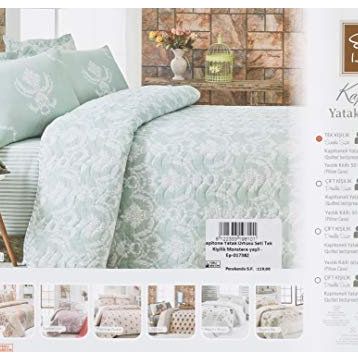 Eponj Home Kapitone Tek Kişilik Monstera Yeşil Yatak Örtüsü Seti