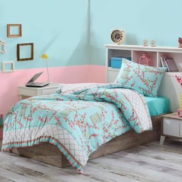 Eponj Home Kolay Ütülenir Birdcage Turkuaz Tek Kişilik Nevresim Takımı