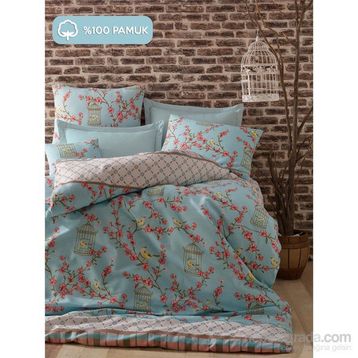 Eponj Home Kolay Ütülenir Birdcage Turkuaz Tek Kişilik Nevresim Takımı