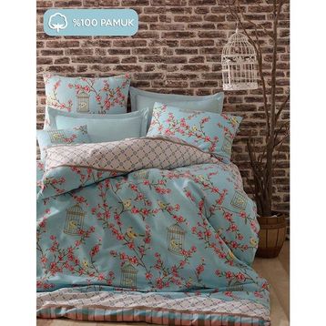 Eponj Home Kolay Ütülenir Birdcage Turkuaz Tek Kişilik Nevresim Takımı