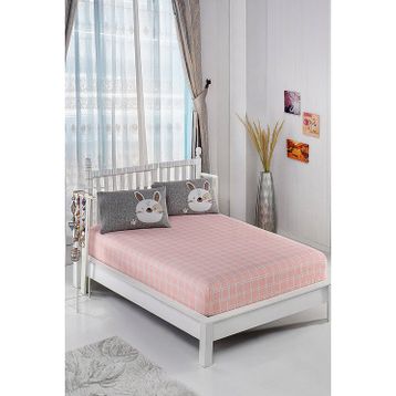 Eponj Home Pes Lastikli Tek Kişilik Tavşancık Açık Kahve Gri Pembe Çarşaf Seti