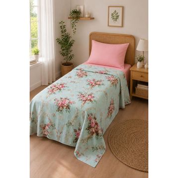 Eponj Home Yalçın Kuşlar Baskılı Mavi Doğal Tek Kişilik Pike
