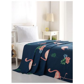 Eponj Home Yalçın Kuşlar Baskılı Mavi Doğal Tek Kişilik Pike