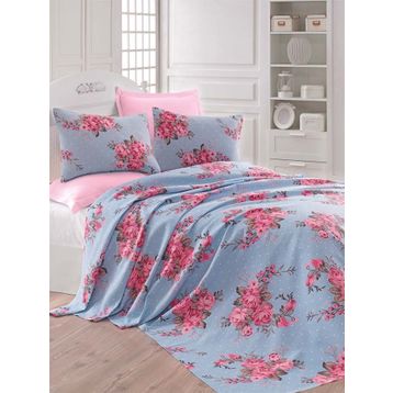 Eponj Home Yalçın Kuşlar Baskılı Mavi Doğal Tek Kişilik Pike